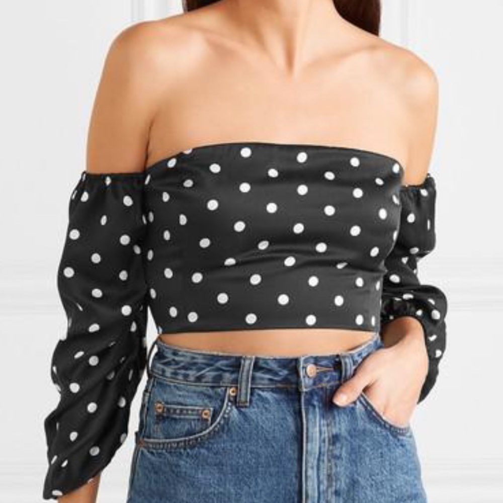 NWT Cami nyc Misha cropped shoulder polka dot silk top XXS